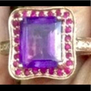 💜14k Rose Gold 6CWT Amethyst Ruby & Diamond Ring